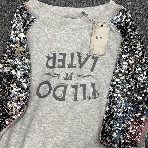 Gray Sequin Sleeve Sweatshirt